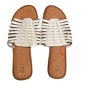 Born in California Women’s White Woven Slide Sandals with Tan Footbed